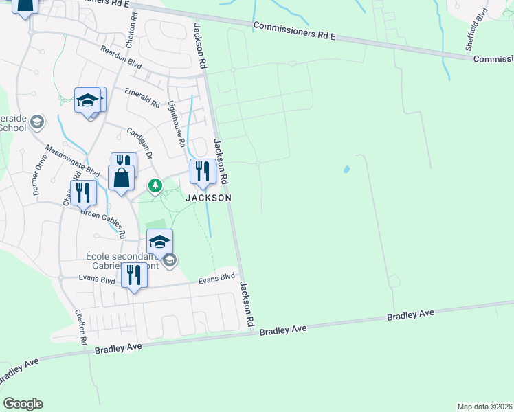 map of restaurants, bars, coffee shops, grocery stores, and more near 2401-2617, 2347-2369 Evans Boulevard in London