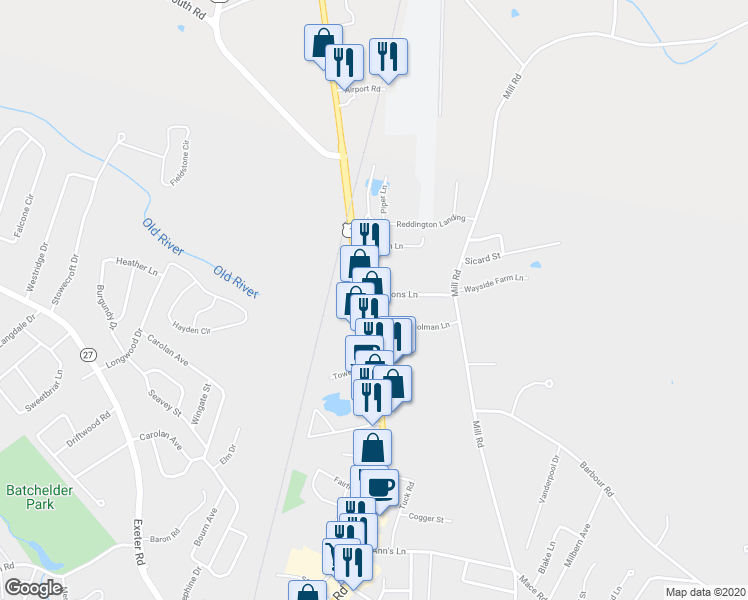 map of restaurants, bars, coffee shops, grocery stores, and more near 868 Lafayette Road in Hampton