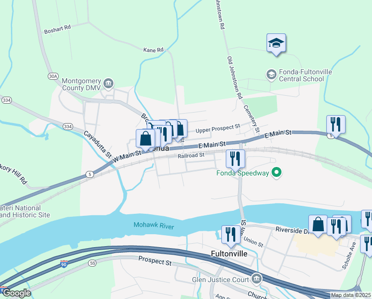 map of restaurants, bars, coffee shops, grocery stores, and more near 2 Highway 5 in Fonda