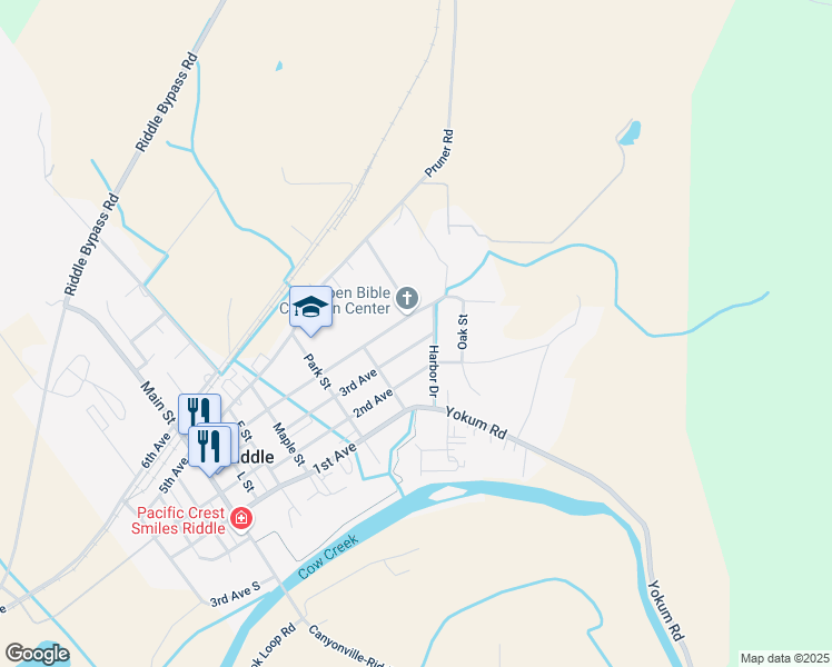 map of restaurants, bars, coffee shops, grocery stores, and more near 660 3rd Avenue in Riddle