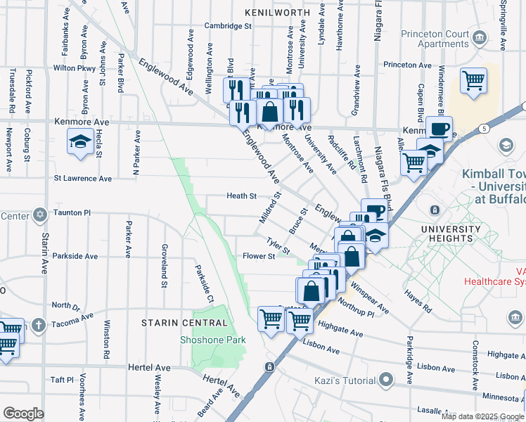 map of restaurants, bars, coffee shops, grocery stores, and more near in Buffalo