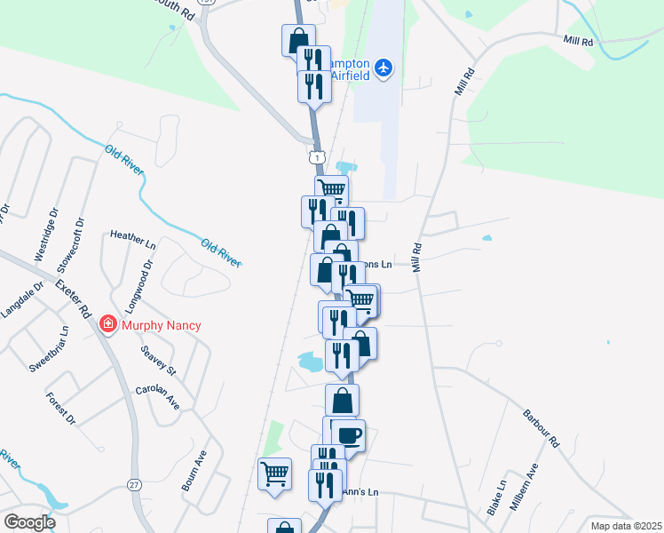 map of restaurants, bars, coffee shops, grocery stores, and more near 868 Lafayette Road in Hampton