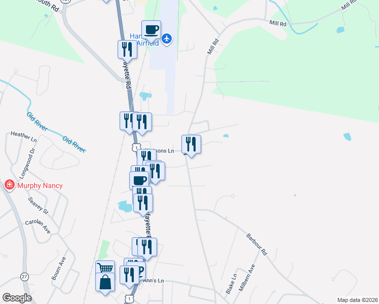 map of restaurants, bars, coffee shops, grocery stores, and more near 251 Mill Road in Hampton