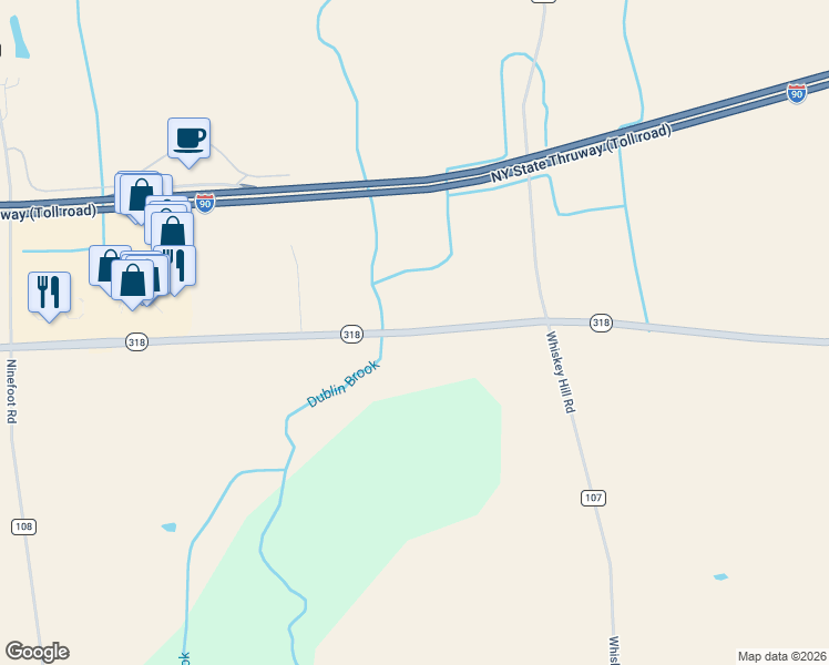 map of restaurants, bars, coffee shops, grocery stores, and more near New York 318 in Seneca County