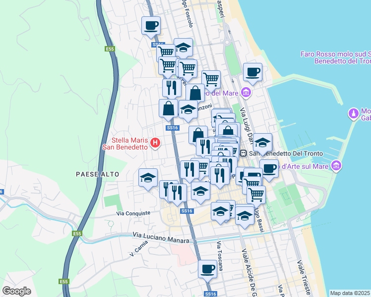 map of restaurants, bars, coffee shops, grocery stores, and more near 1 Via Giosuè Carducci in San Benedetto del Tronto