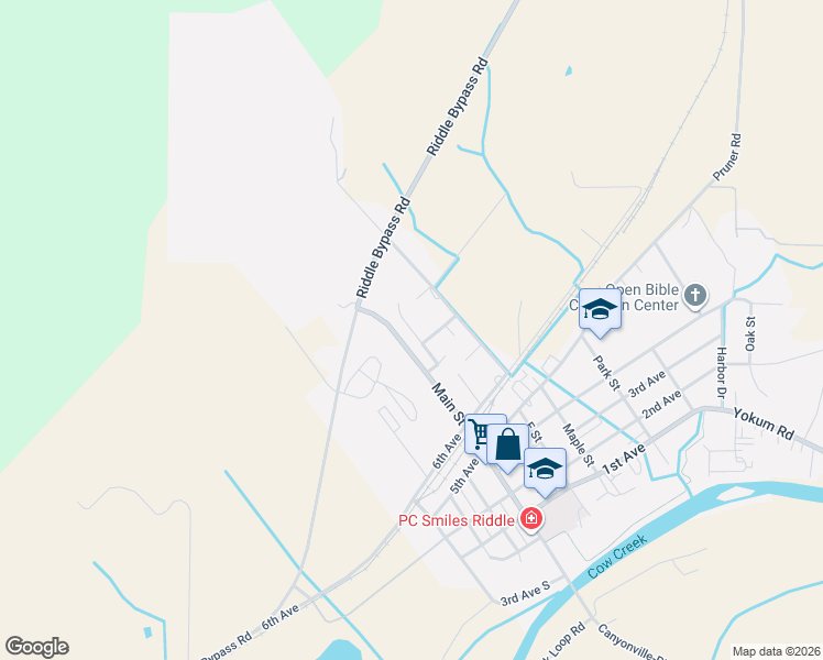 map of restaurants, bars, coffee shops, grocery stores, and more near 736 Penny Lane in Riddle