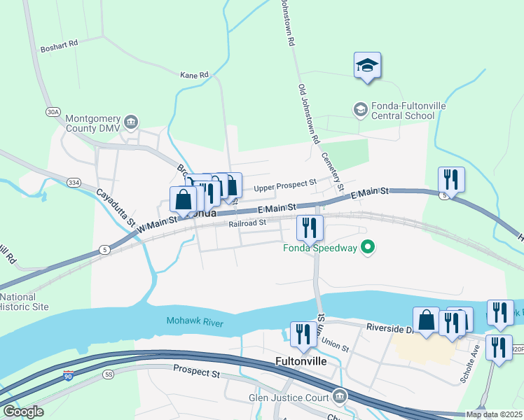 map of restaurants, bars, coffee shops, grocery stores, and more near 8 Highway 5 in Fonda