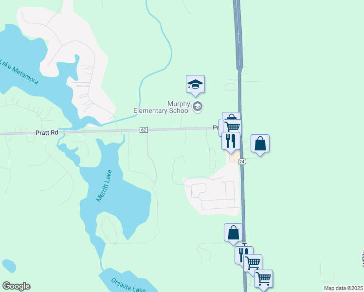 map of restaurants, bars, coffee shops, grocery stores, and more near 1131 Pratt Road in Metamora