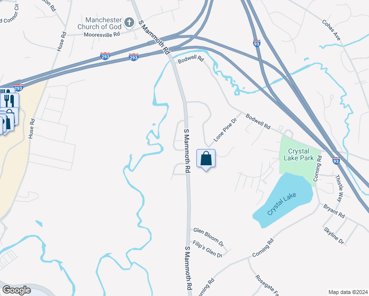 map of restaurants, bars, coffee shops, grocery stores, and more near 8 Old Orchard Way in Manchester