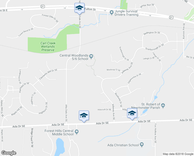 map of restaurants, bars, coffee shops, grocery stores, and more near 6030 Huntington Southeast in Ada