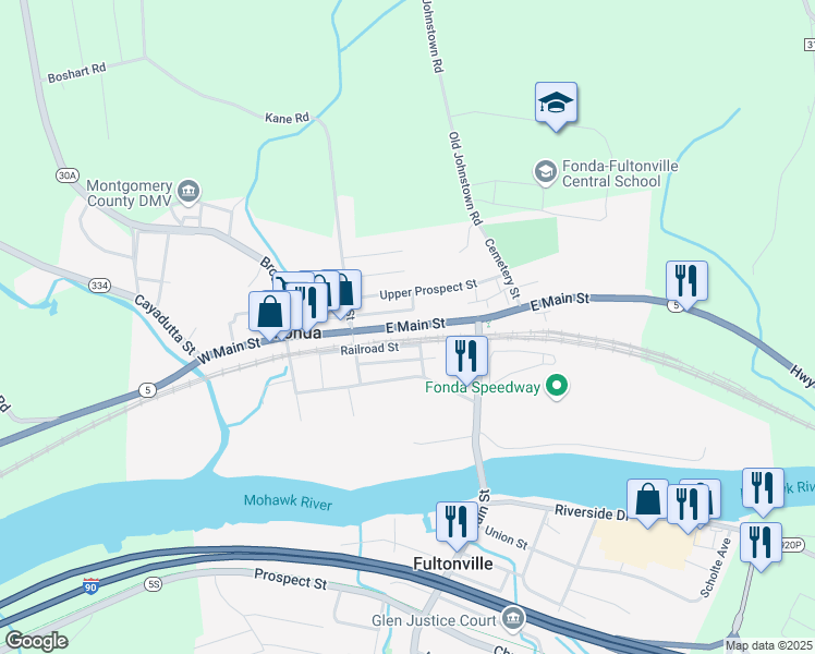 map of restaurants, bars, coffee shops, grocery stores, and more near 2 Highway 5 in Fonda