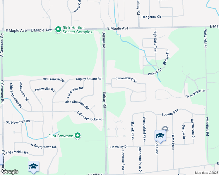 map of restaurants, bars, coffee shops, grocery stores, and more near 5239 Belsay Road in Grand Blanc