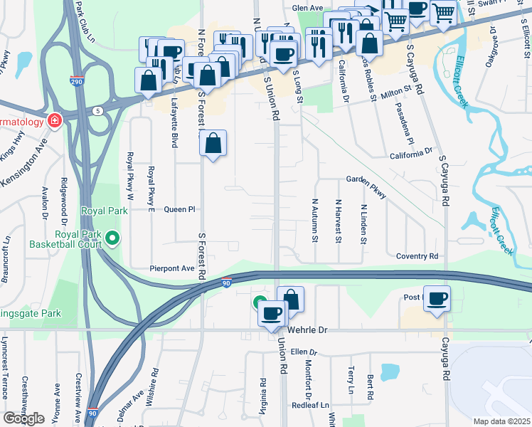 map of restaurants, bars, coffee shops, grocery stores, and more near 8 Union Place in Williamsville