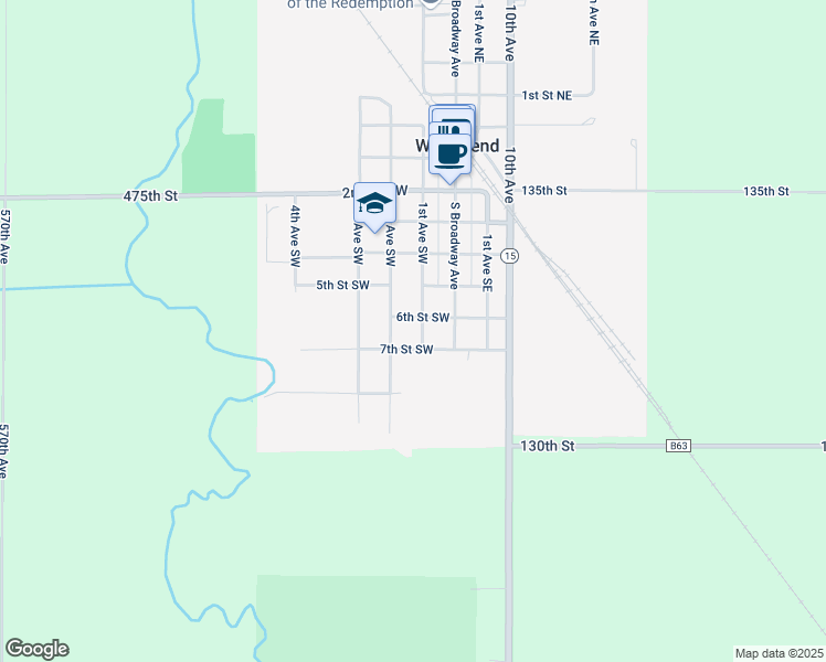 map of restaurants, bars, coffee shops, grocery stores, and more near 500-598 2nd Avenue Southwest in West Bend