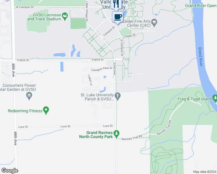 map of restaurants, bars, coffee shops, grocery stores, and more near 10235 42nd Avenue in Georgetown Township