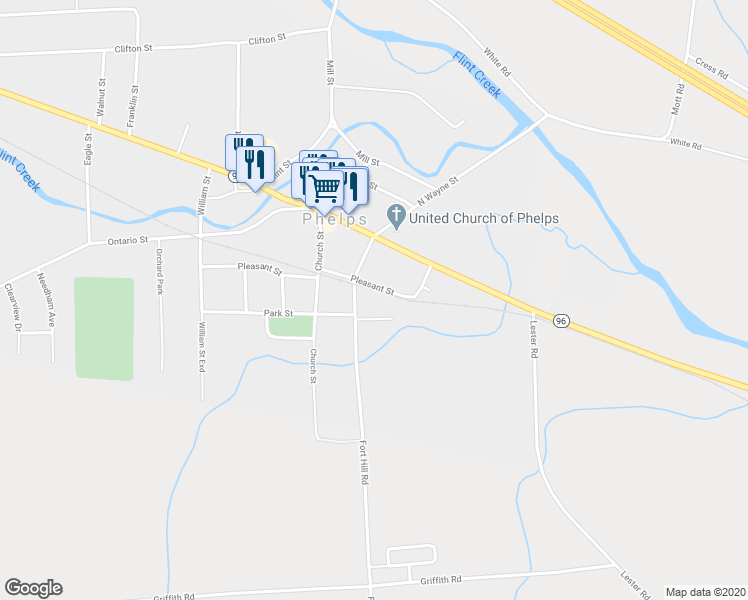map of restaurants, bars, coffee shops, grocery stores, and more near 19 South Wayne Street in Phelps