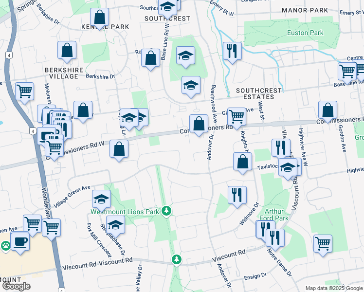 map of restaurants, bars, coffee shops, grocery stores, and more near 162 Guildford Crescent in London
