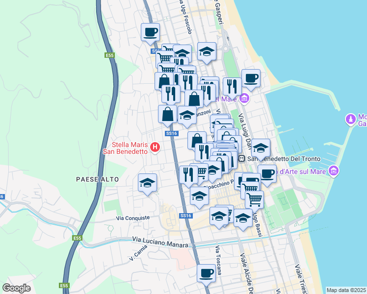 map of restaurants, bars, coffee shops, grocery stores, and more near 14-16 Via Vittorio Alfieri in San Benedetto del Tronto