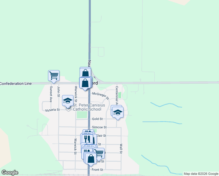 map of restaurants, bars, coffee shops, grocery stores, and more near 581 Scenic Drive in Watford