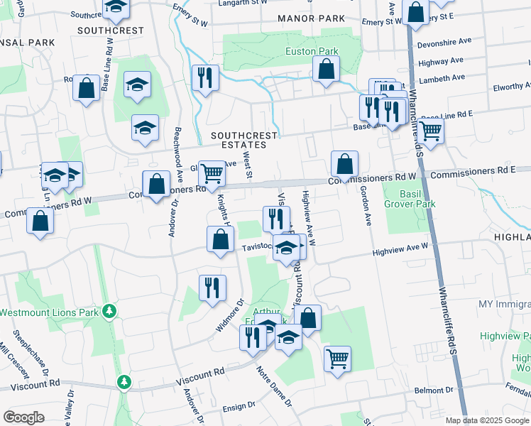 map of restaurants, bars, coffee shops, grocery stores, and more near 130 Odessa Avenue in London