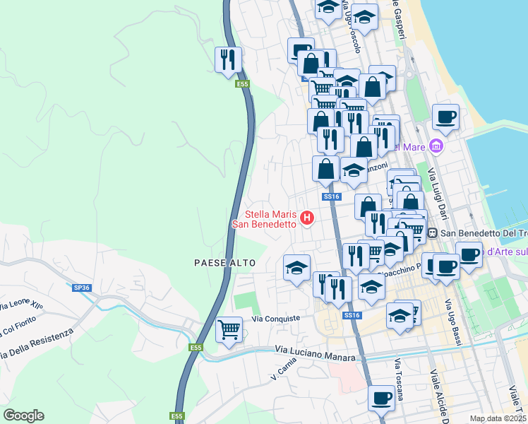 map of restaurants, bars, coffee shops, grocery stores, and more near 13a Contrada Marinuccia in San Benedetto del Tronto