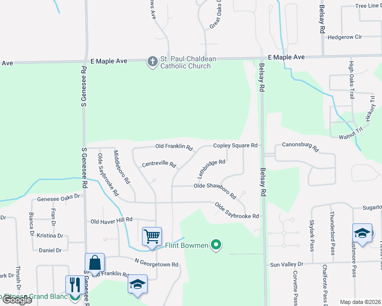 map of restaurants, bars, coffee shops, grocery stores, and more near 5609 Old Franklin Road in Grand Blanc