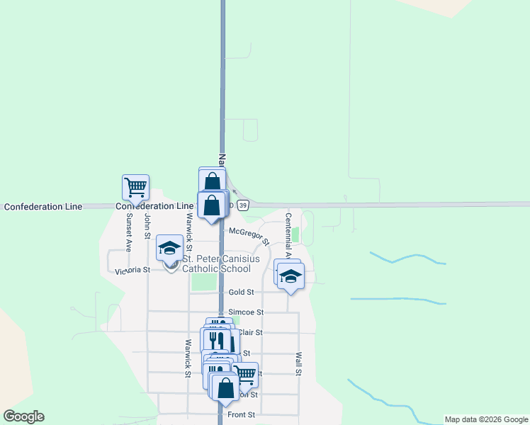 map of restaurants, bars, coffee shops, grocery stores, and more near 581 Scenic Drive in Watford