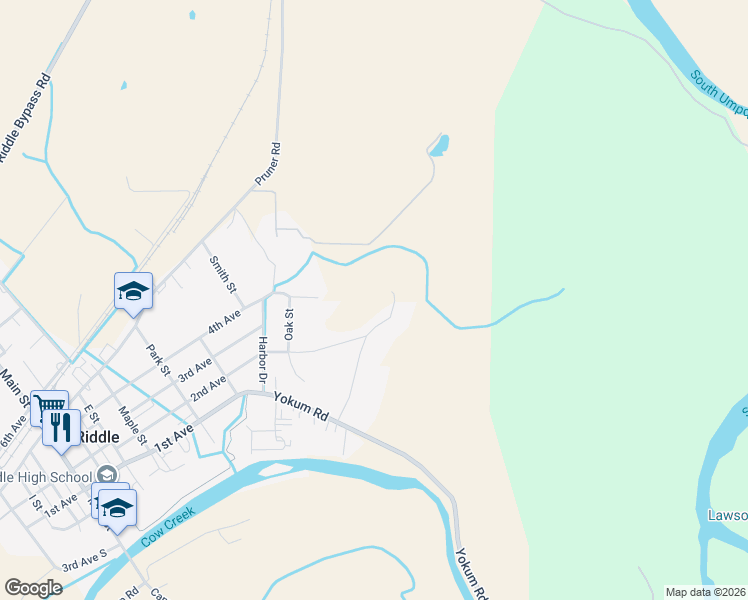map of restaurants, bars, coffee shops, grocery stores, and more near 986 4th Avenue in Riddle