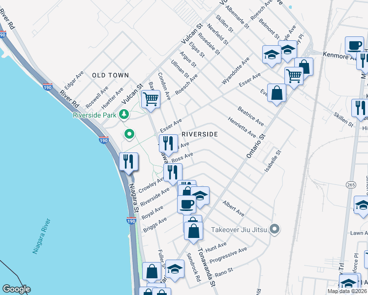 map of restaurants, bars, coffee shops, grocery stores, and more near 45 Condon Avenue in Buffalo