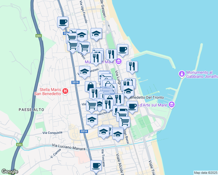 map of restaurants, bars, coffee shops, grocery stores, and more near 98 Via Calatafimi in San Benedetto del Tronto