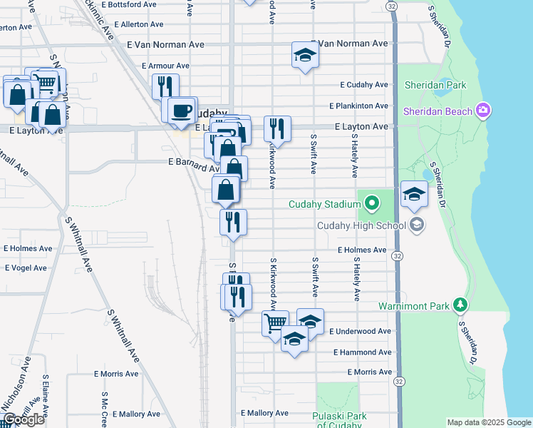 map of restaurants, bars, coffee shops, grocery stores, and more near 3667A East Carpenter Avenue in Cudahy