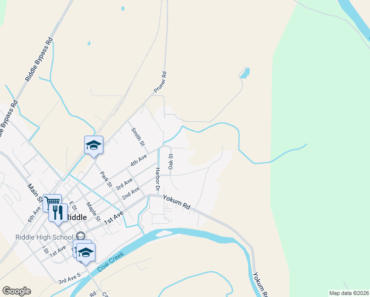 map of restaurants, bars, coffee shops, grocery stores, and more near 986 4th Avenue in Riddle