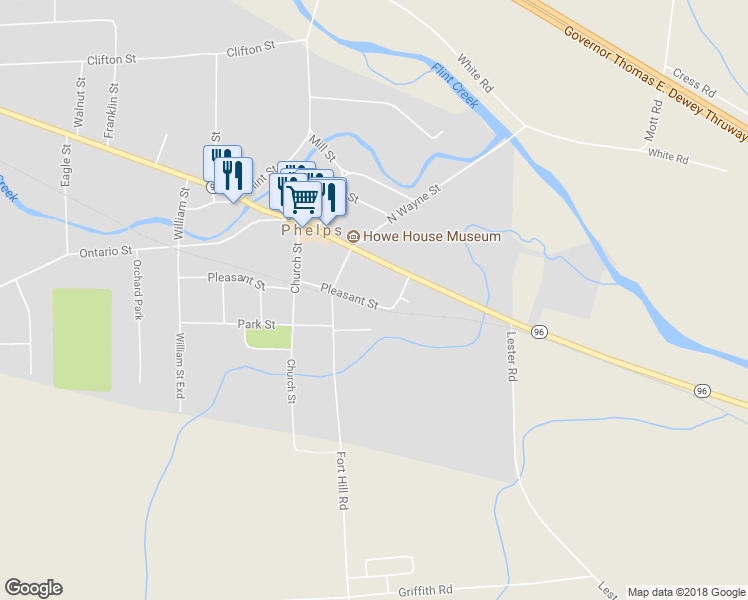 map of restaurants, bars, coffee shops, grocery stores, and more near 8 Pleasant Street in Phelps