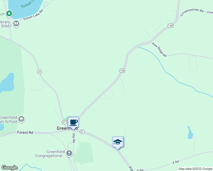 map of restaurants, bars, coffee shops, grocery stores, and more near 91 Francestown Road in Greenfield