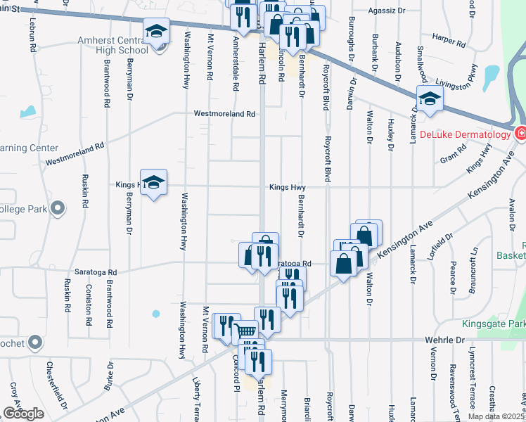 map of restaurants, bars, coffee shops, grocery stores, and more near 11 Hancock Terrace in Buffalo