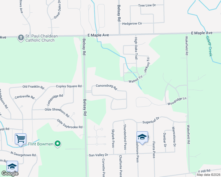 map of restaurants, bars, coffee shops, grocery stores, and more near 5496 Canonsburg Road in Grand Blanc Township