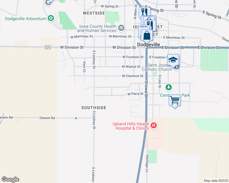 map of restaurants, bars, coffee shops, grocery stores, and more near 507 Bray St in Dodgeville