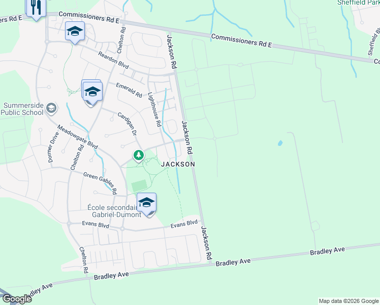 map of restaurants, bars, coffee shops, grocery stores, and more near 2626 Jackson Road in London