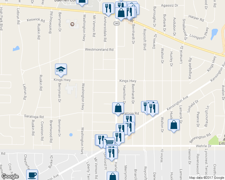 map of restaurants, bars, coffee shops, grocery stores, and more near 11 Hancock Terrace in Buffalo