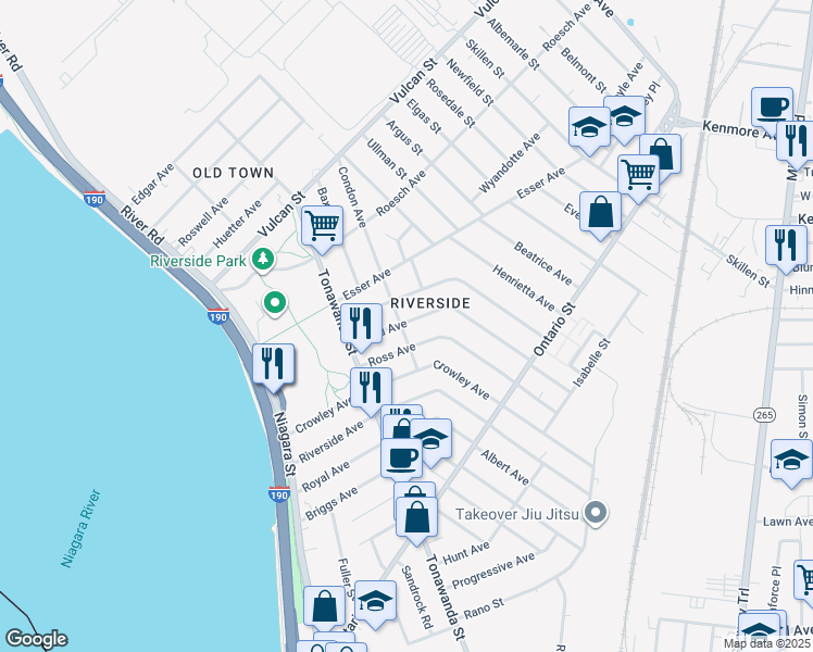 map of restaurants, bars, coffee shops, grocery stores, and more near 45 Condon Avenue in Buffalo