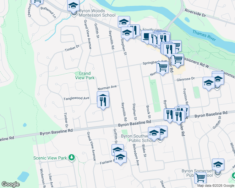 map of restaurants, bars, coffee shops, grocery stores, and more near 364 Reynolds Road in London