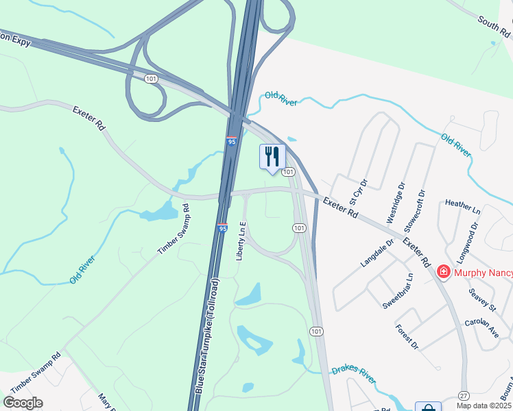map of restaurants, bars, coffee shops, grocery stores, and more near Liberty Ln E in Hampton