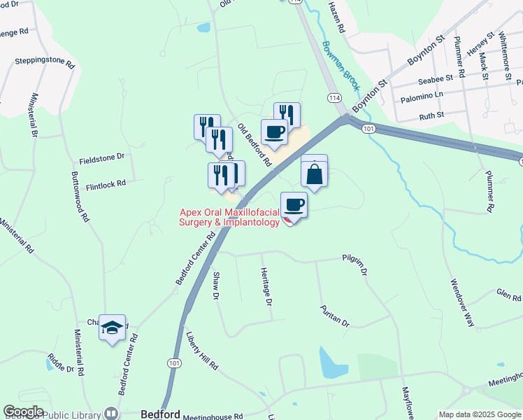 map of restaurants, bars, coffee shops, grocery stores, and more near 40 New Hampshire 101 in Bedford