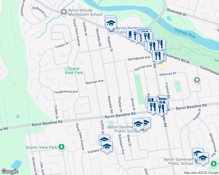 map of restaurants, bars, coffee shops, grocery stores, and more near 364 Reynolds Road in London