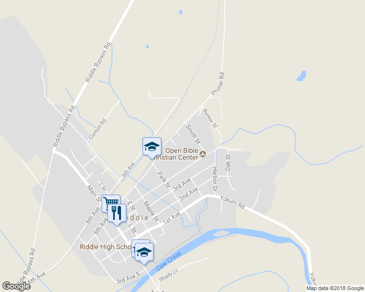 map of restaurants, bars, coffee shops, grocery stores, and more near 625 5th Avenue in Riddle