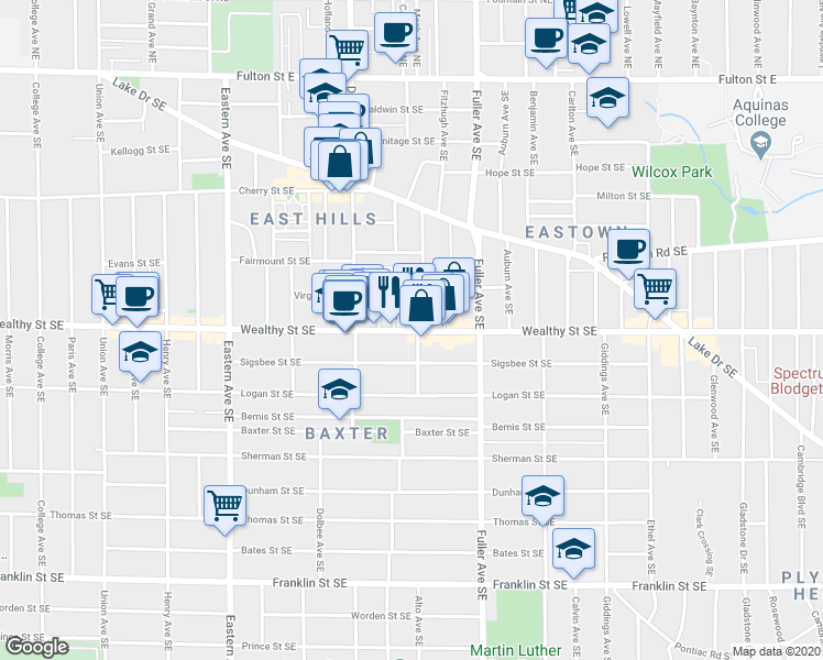 map of restaurants, bars, coffee shops, grocery stores, and more near 398 Freyling Place Southeast in Grand Rapids