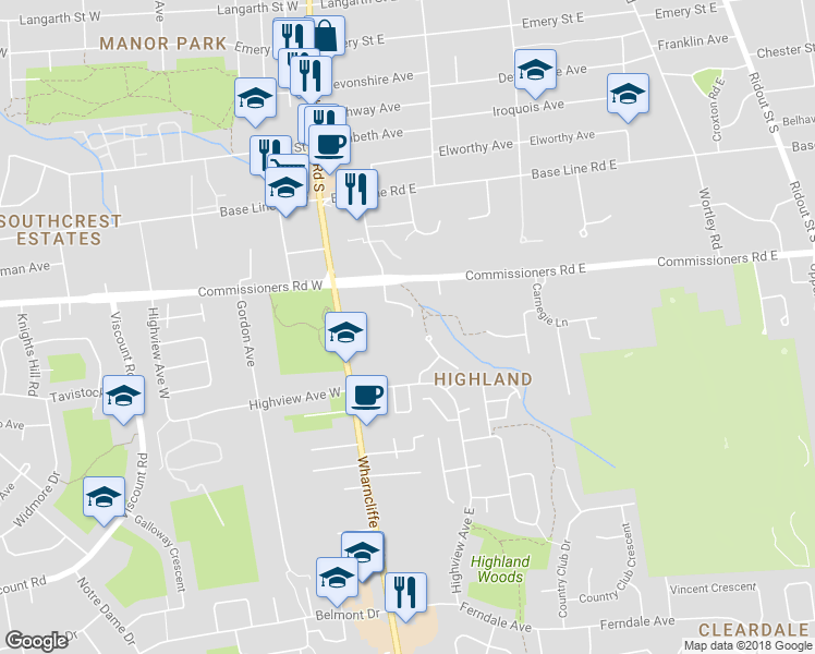 map of restaurants, bars, coffee shops, grocery stores, and more near 11 Commissioners Road East in London