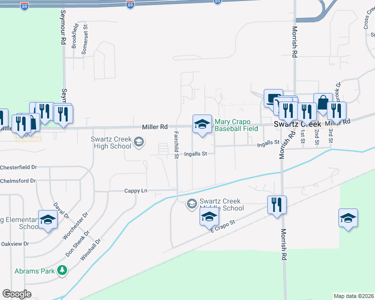 map of restaurants, bars, coffee shops, grocery stores, and more near 5048 Mclain Street in Swartz Creek