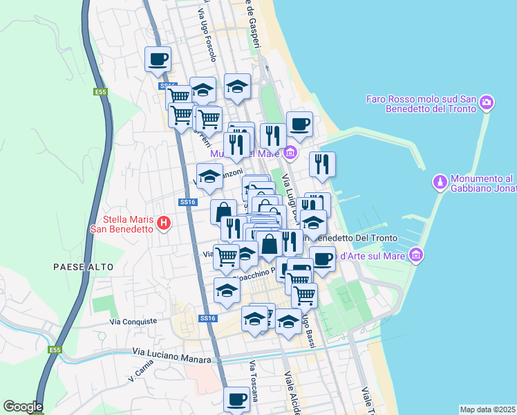 map of restaurants, bars, coffee shops, grocery stores, and more near 98 Via Calatafimi in San Benedetto del Tronto