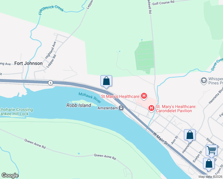 map of restaurants, bars, coffee shops, grocery stores, and more near 211 East Main Street in Fort Johnson